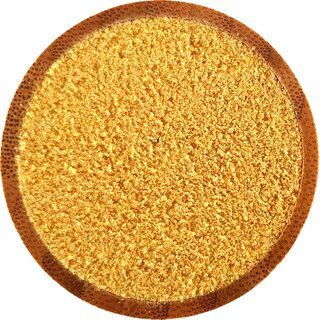Ansicht von Gewürz, Senfmehl gelb in einer Holzschale